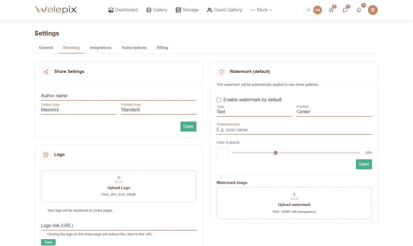 Branding settings